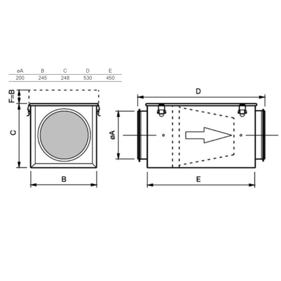 Systemair FFR 200 filtračná kazeta pre kruhové potrubie - rozmery
