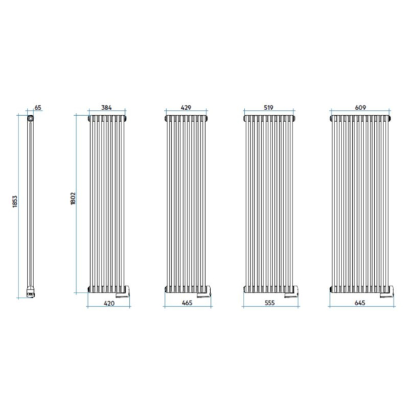 IRSAP Tesi 2 elektrický oceľový článkový radiátor - Technický náčrt