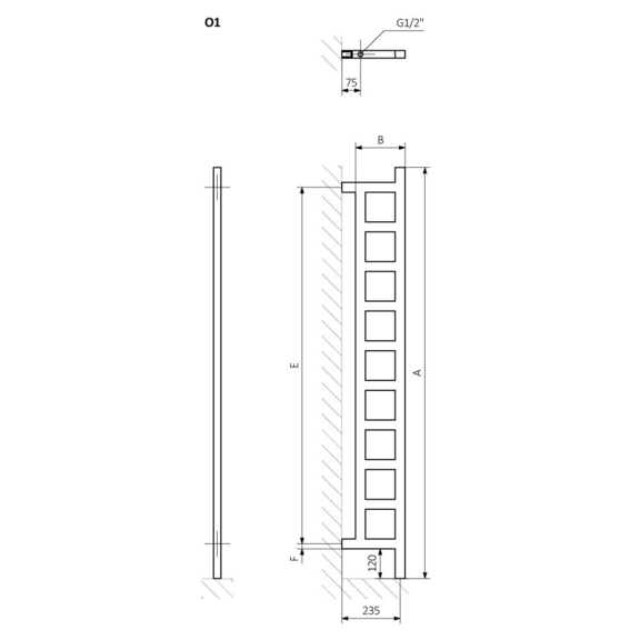 TERMA Easy DW vertikálny radiátor Schéma