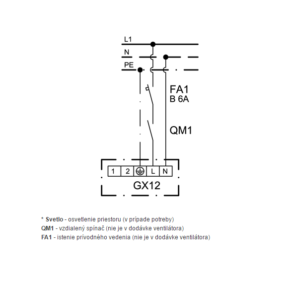 Ventilátor Xpelair GX 12 - schéma zapojenia