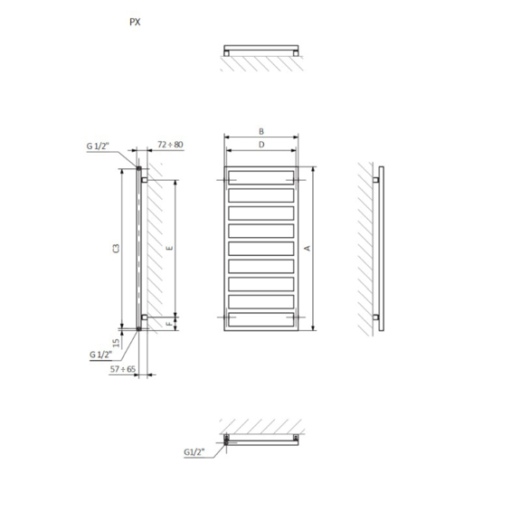 Terma Grid dizajnový radiátor - rozmery