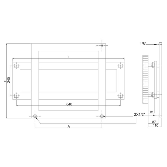RADOX Combi vodný dizajnový radiátor - technický náčrt