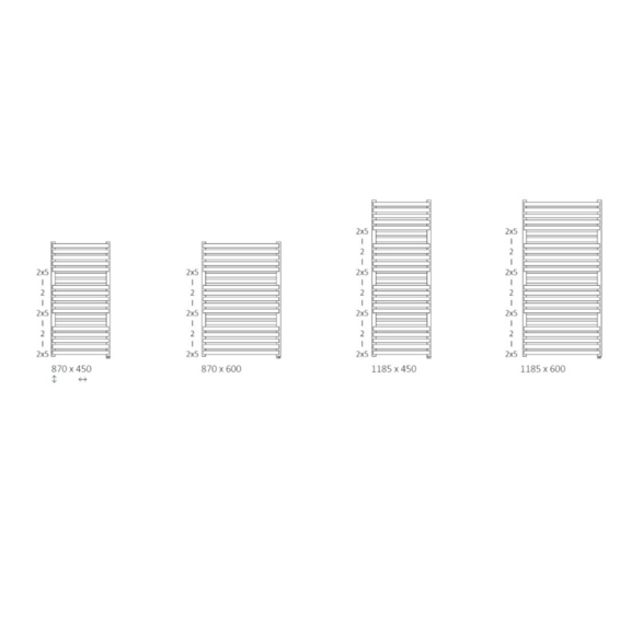 TERMA Quadrus Bold dizajnový radiátor Veľkosti