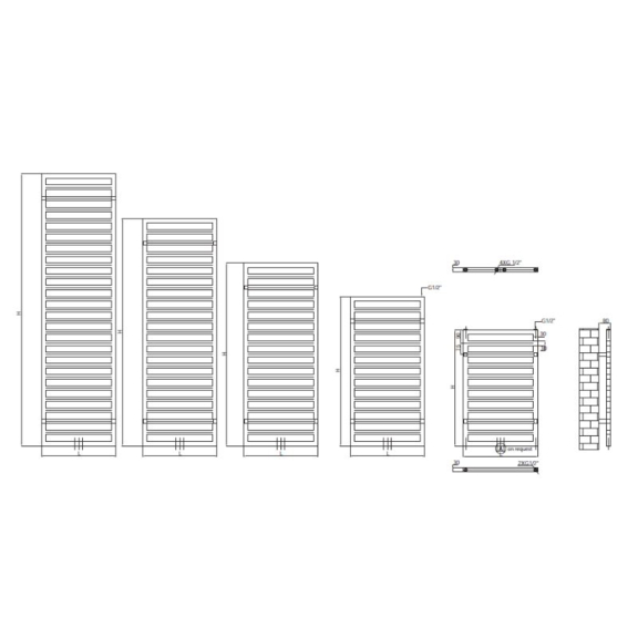 RADOX Upper Quadro vodný dizajnový radiátor - technický náčrt