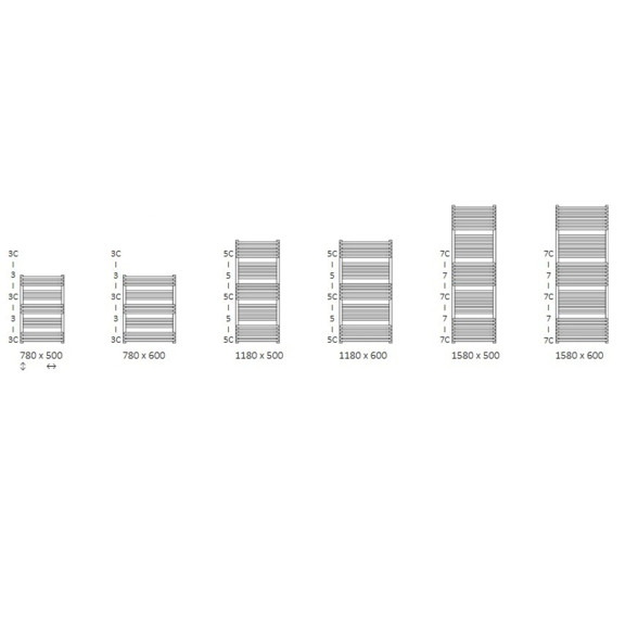 TERMA Pola kúpeľňový radiátor Dostupné veľkosti
