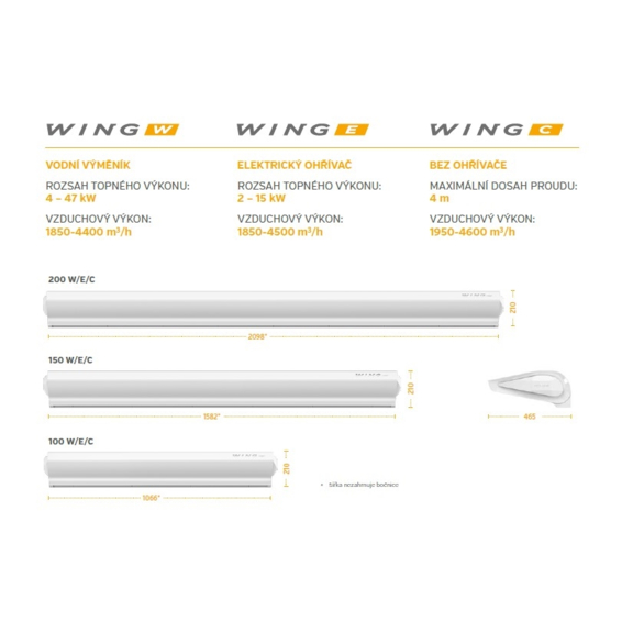 VTS WING C200 (EC) vzduchová dverná clona bez ohrevu - parametre