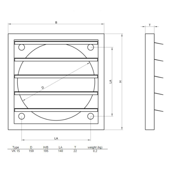 Systemair VK-15 žalúzia - rozmery