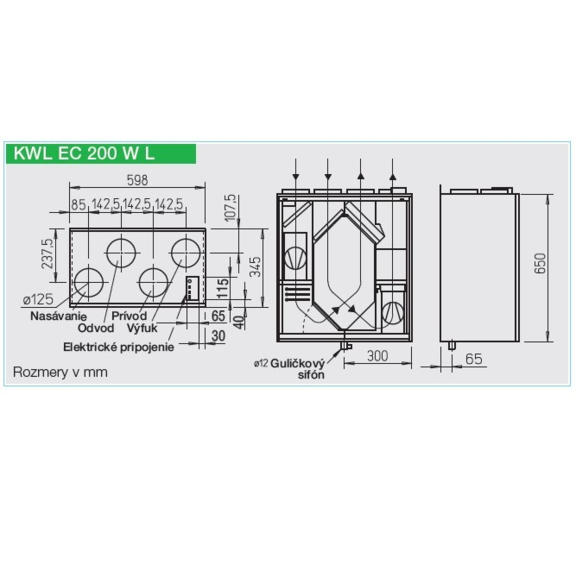 Helios KWL EC 200 W rekuperačná jednotka - ľavé prevedenie