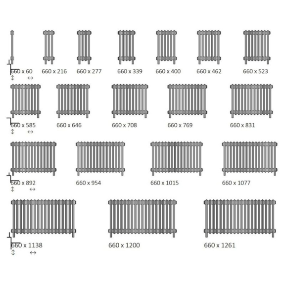 TERMA Stylos vodný dizajnový radiátor - dostupné veľkosti