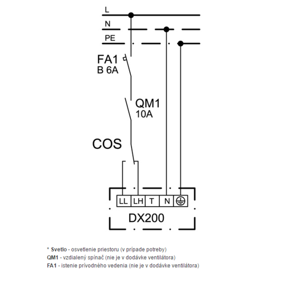 Ventilátor Xpelair DX 200 Premier - schéma zapojenia