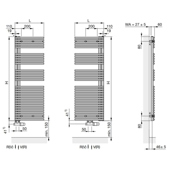 ZEHNDER Forma Asym dizajnový radiátor - rozmery