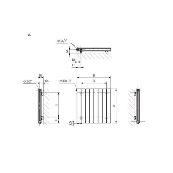 Terma Forte V20 dizajnový radiátor - rozmery