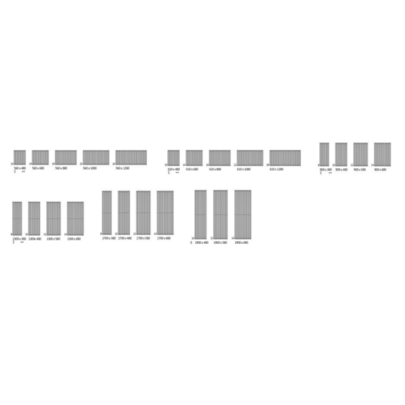 TERMA Triga dizajnový radiátor Dostupné veľkosti