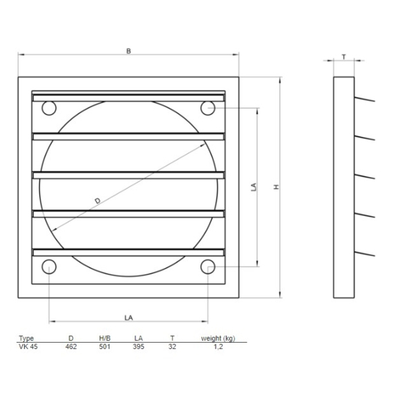 Systemair VK-45 žalúzia - rozmery