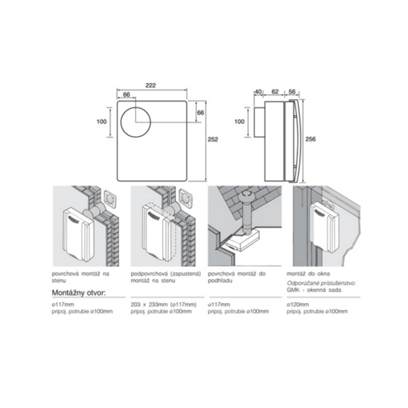 Ventilátor Xpelair DX 200 Premier - rozmery