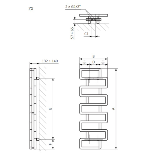 Terma Bookie dizajnový radiátor - rozmery