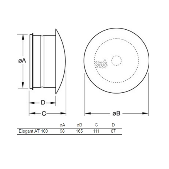 Elegant AT 100 difúzor - rozmery