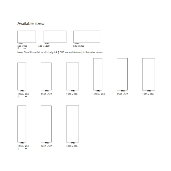 TERMA Case Slim dizajnový vertikálny radiátor - Dostupné veľkosti