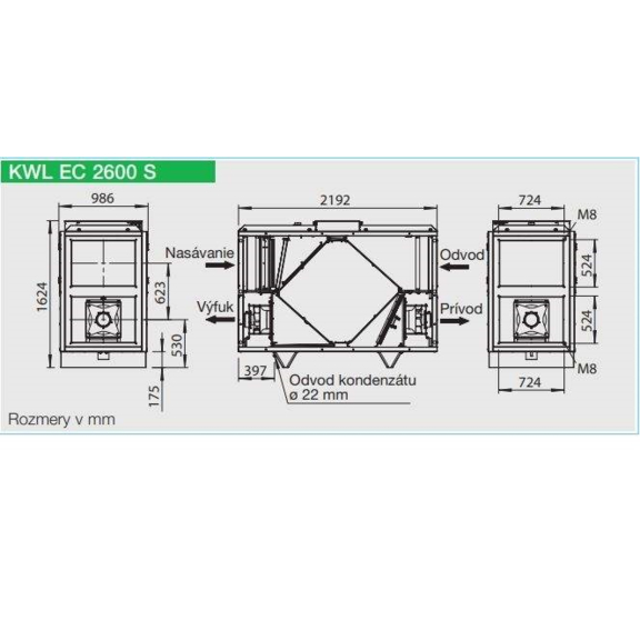 Helios KWL EC 2600 S rekuperačná jednotka - nákres