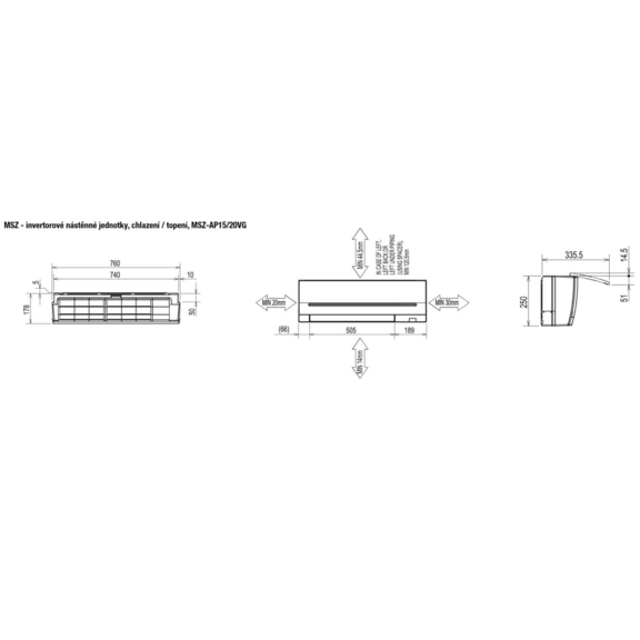 Mitsubishi MSZ-AP15/20VG - rozmerová schéma