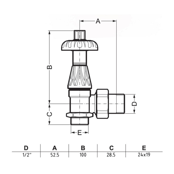 Terma Artistic rohová termostatická sada ventilov - rozmery