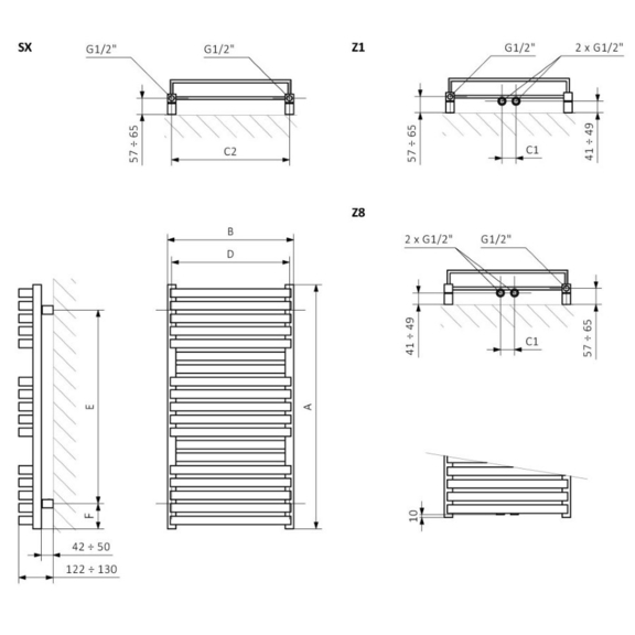 TERMA Quadrus Bold dizajnový radiátor Schéma