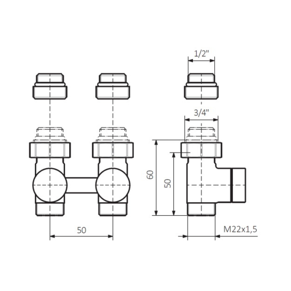 Terma priama stredová sada s dvojitou spiatočkou a hlavicou Slim - Schéma