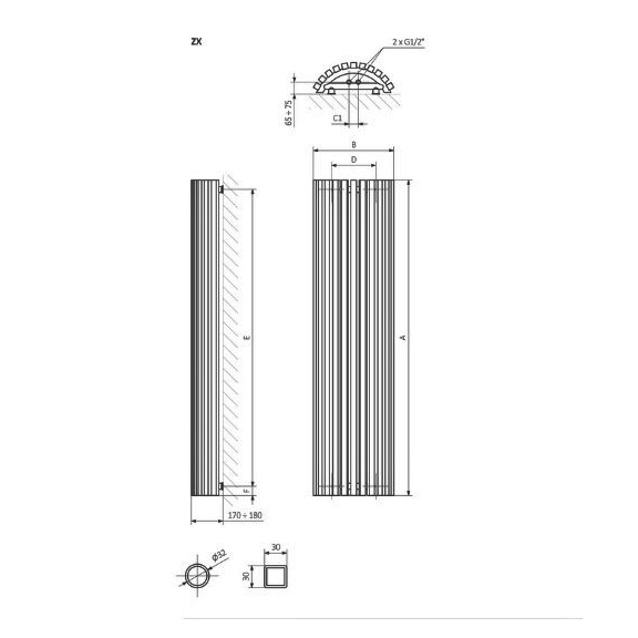 TERMA Triga AW dizajnový radiátor Schéma