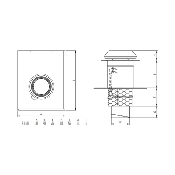 Systemair THS 160 - rozmery 2