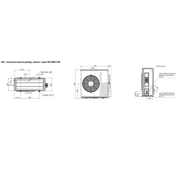 Mitsubishi SUZ-M60/71VA - rozmerová schéma