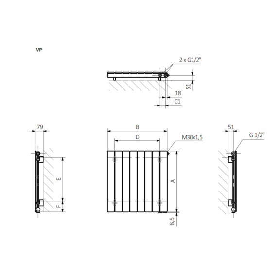 Terma Forte V10 dizajnový radiátor - rozmery