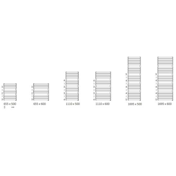 TERMA Warp T ONE dizajnový radiátor Dostupné veľkosti