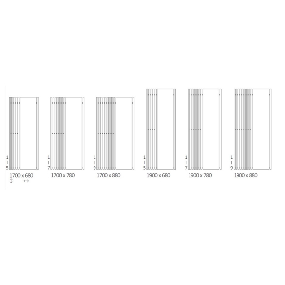 TERMA Triga M E dizajnový radiátor so zrkadlom Dostupné veľkosti
