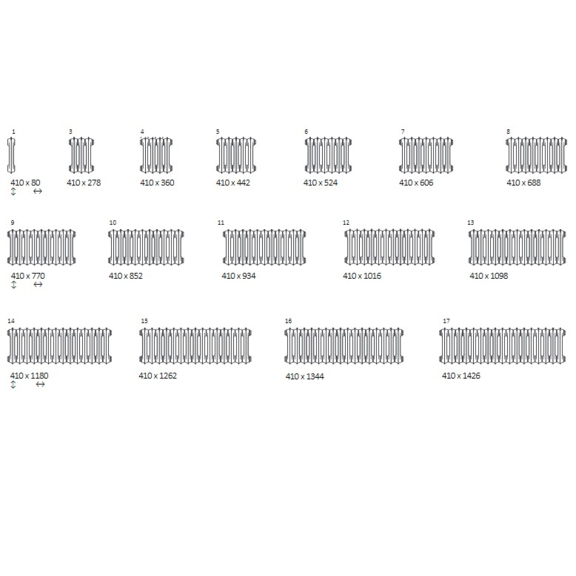 TERMA Oxford článkový radiátor 410 dostupné rozmery