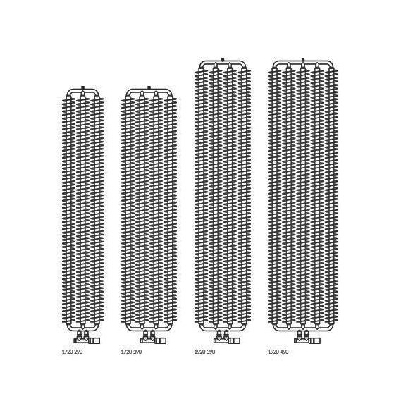 TERMA Ribbon V retro radiátor Dostupné veľkosti