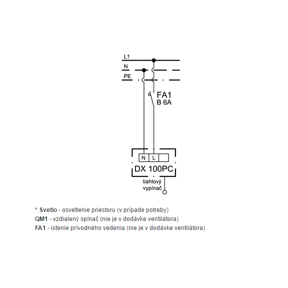Ventilátor DX 100 PC - schéma zapojenia
