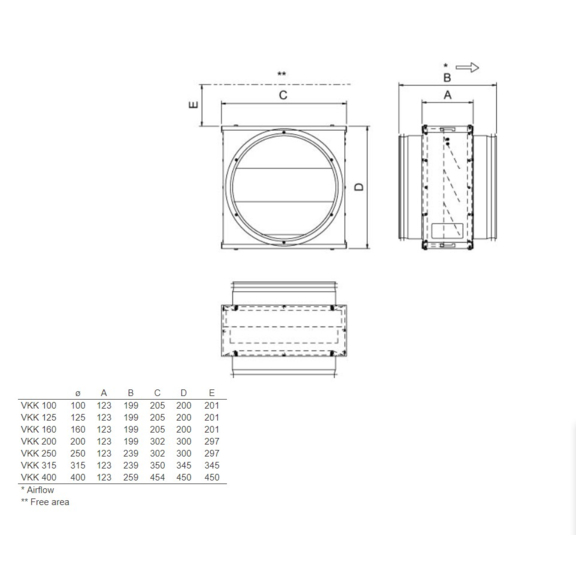 Systemair VKK žalúzia - rozmery