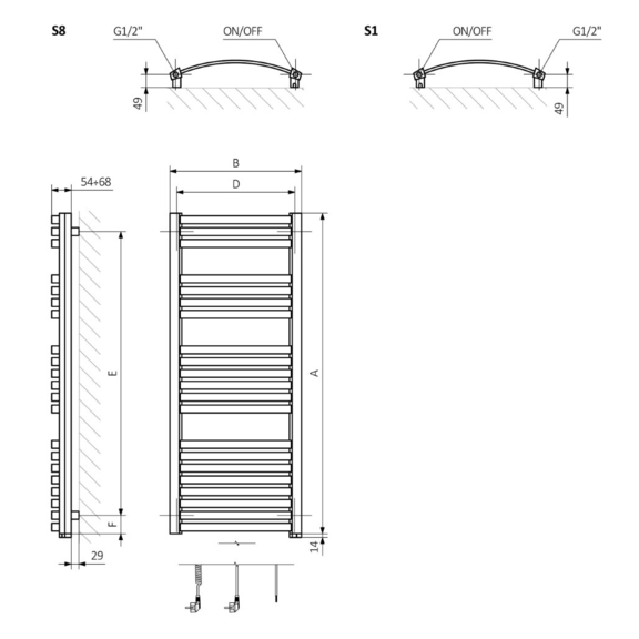 TERMA Dexter One kúpeľňový radiátor Schéma