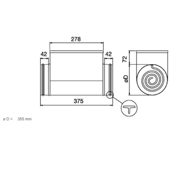 Systemair CB 355-12,0 elektrický ohrievač do kruhového potrubia - rozmery