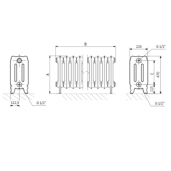 TERMA Oxford článkový radiátor 470 schéma