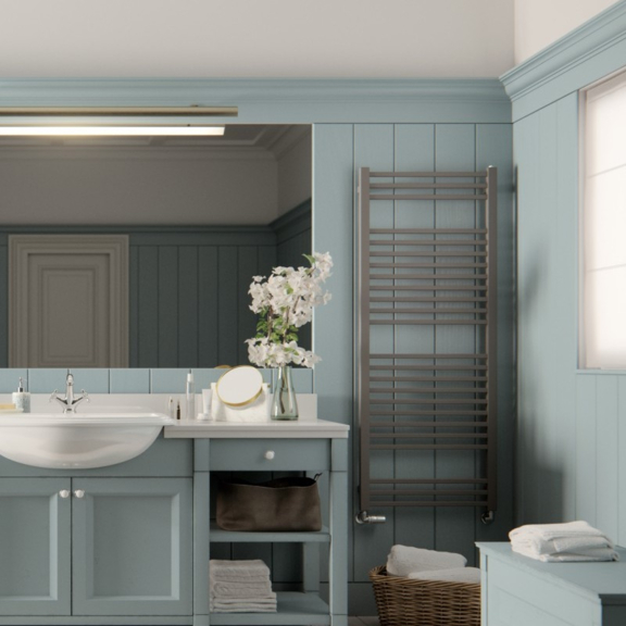 TERMA Bone kúpeľňový radiátor v interiéri 1510x600 Metallic Stone detail