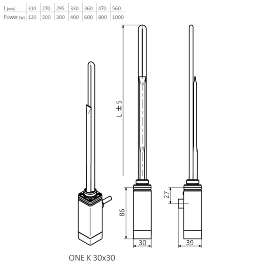 Elektrický regulátor Terma ONE K - rozmery