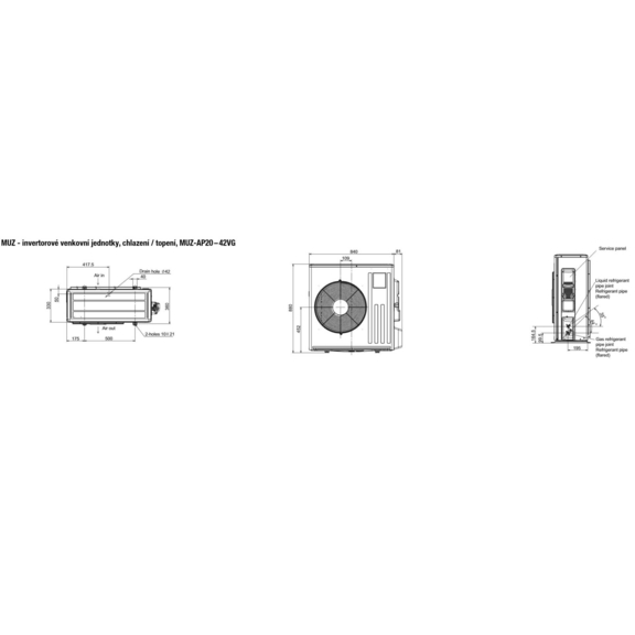 Mitsubishi MUZ-AP20 – 42VG - rozmerová schéma