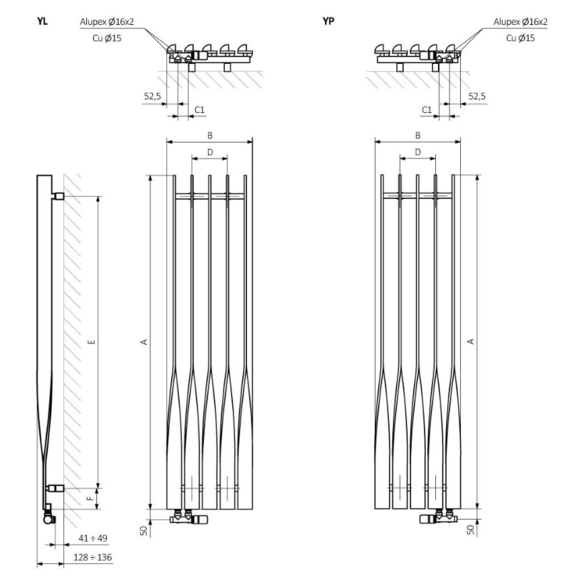 TERMA Cyklon V dizajnový radiátor - Schéma