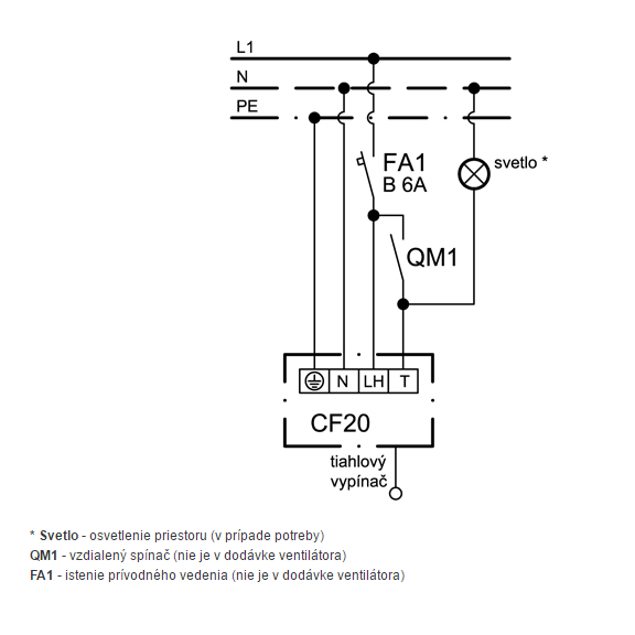 Ventilátor Xpelair CF 20 Premier - schéma zapojenia