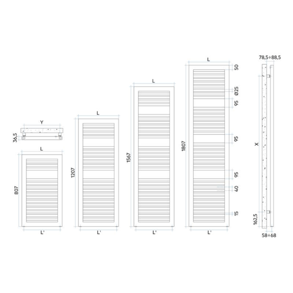 IRSAP Novo Cult Chrome dizajnový radiátor - rozmery