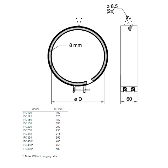 Systemair FK 250 spona - Rozmery