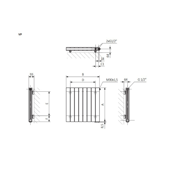 Terma Forte V20 dizajnový radiátor - rozmery