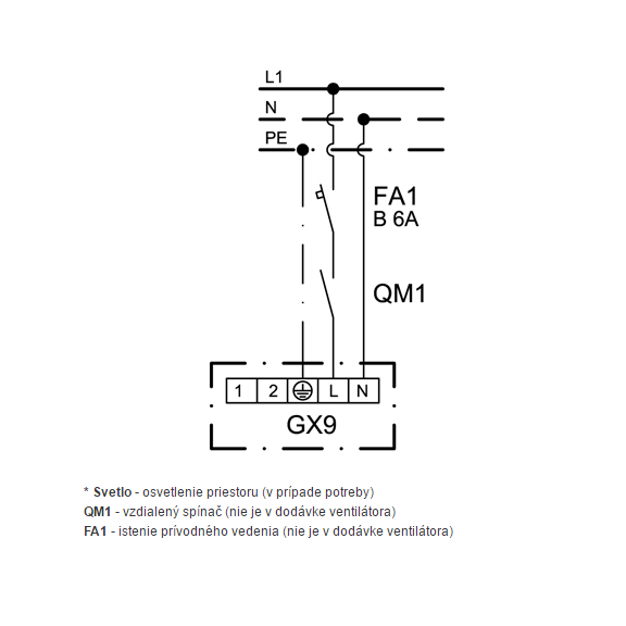 Ventilátor Xpelair GX 9 - schéma zapojenia