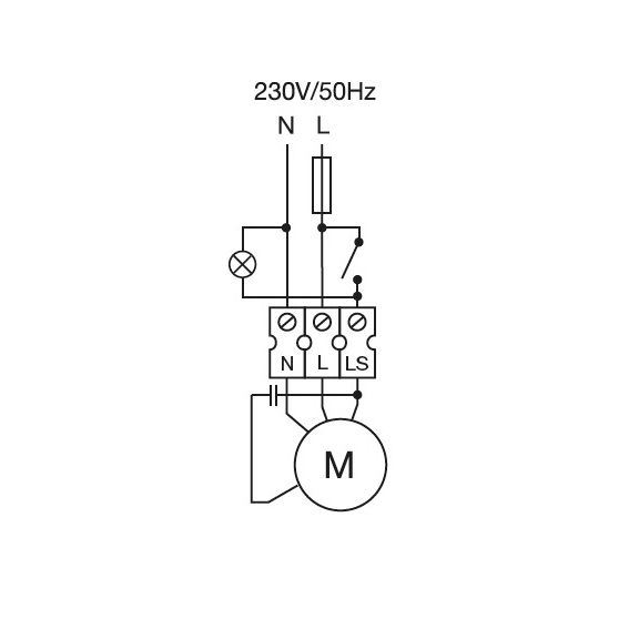 Ventilátor EBB 100 N T - schéma zapojenia